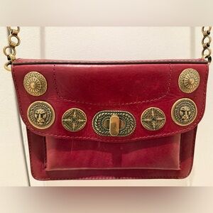 Campomaggi Red Leather Crossbody With Gold Medal Studwork
